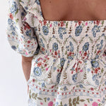 Floral Puff Sleeve Cinched Babydoll Top