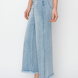 RISEN High Rise Cropped Wide Leg Frayed Denim