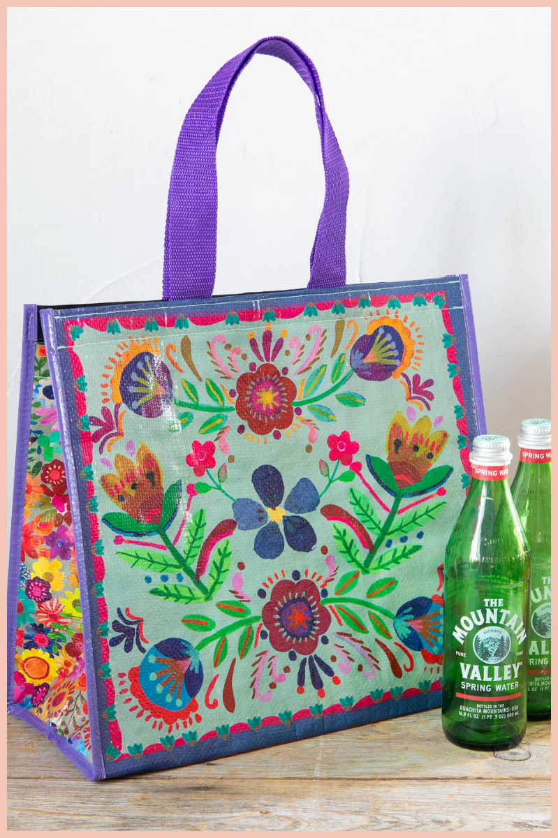 Dusty Blue Floral Insulated Cooler Tote | Natural Life