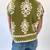 Damask Print Sleeveless Knit Sweater Top