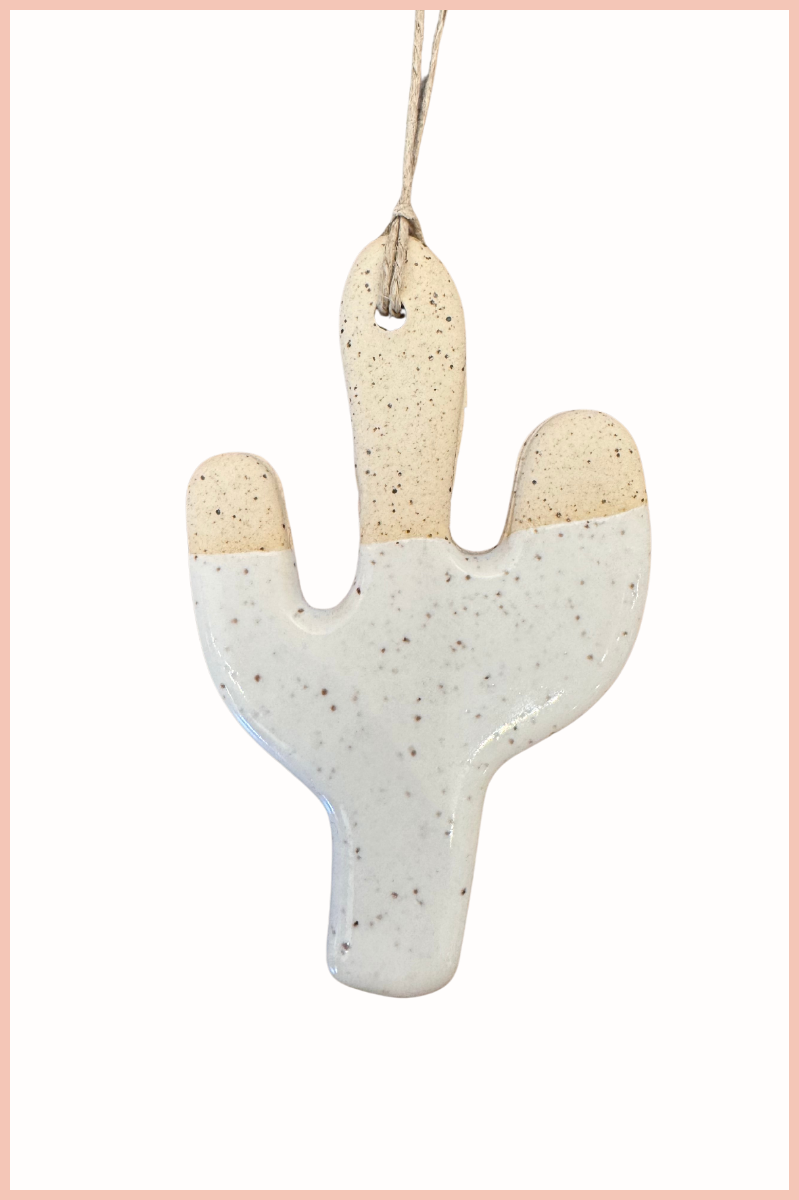 Handmade Cactus Ornament | Everhart Ceramics | Speckled White Glaze | Cream