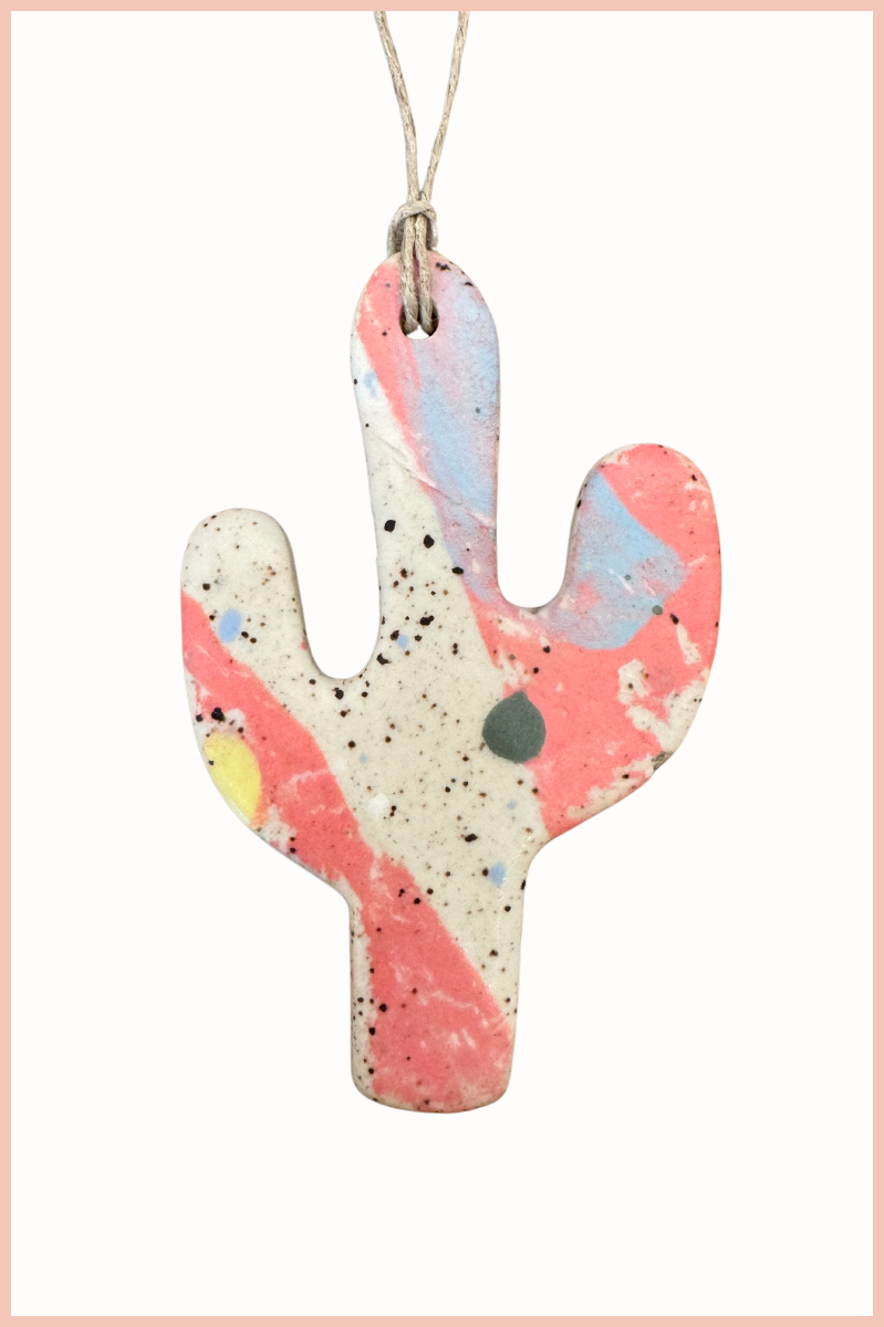 Handmade Cactus Ornament | Everhart Ceramics | Desert Skies Pink