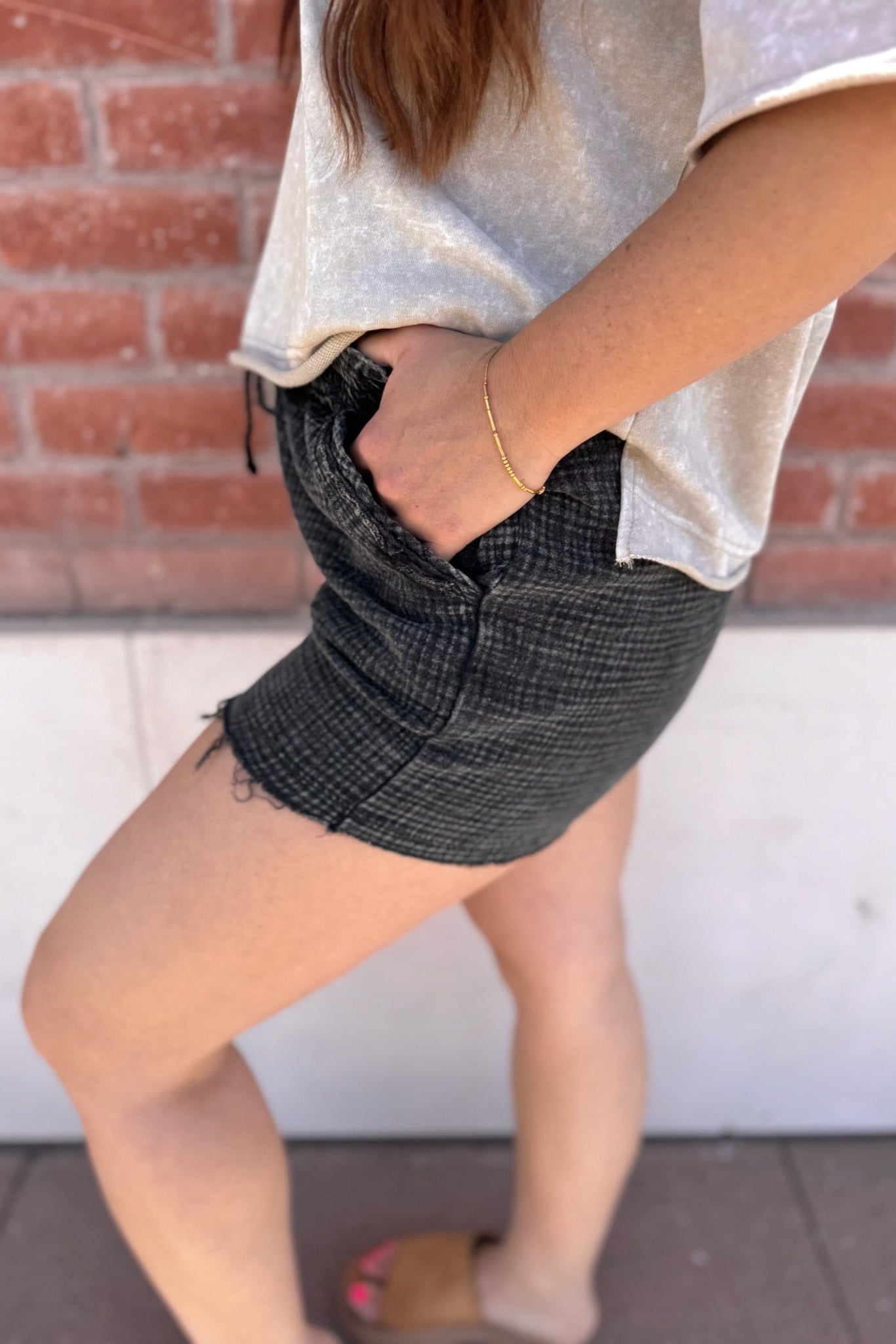 Washed Gauze Frayed Hem Shorts