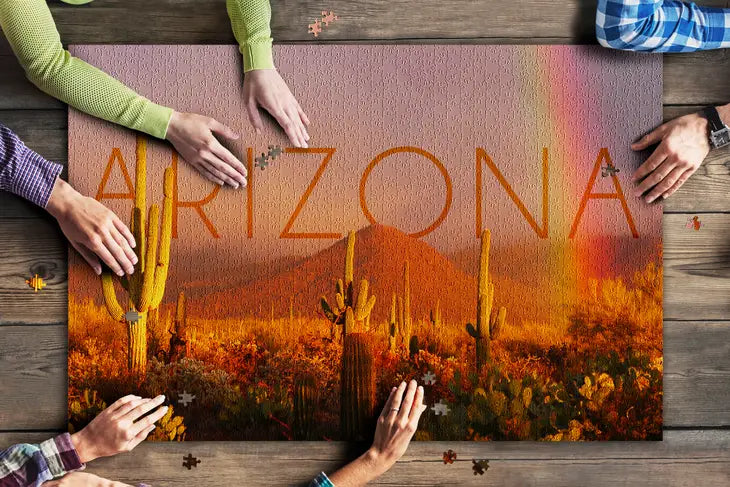 1000 Piece Puzzle | Arizona Cactus + Rainbow Photography