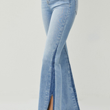 RISEN High Rise Flare Denim + Side Shadow Seam | Medium Wash