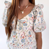 Floral Puff Sleeve Cinched Babydoll Top