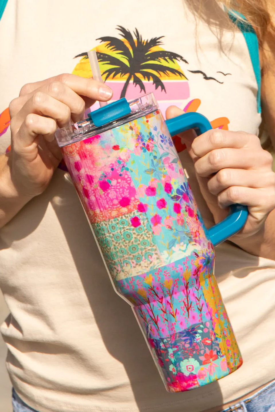 Mega 40oz Tumbler | Natural Life | Pink Watercolor Patchwork