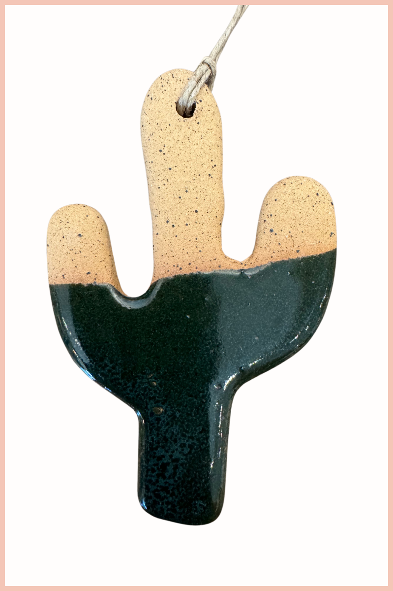 Handmade Cactus Ornament | Everhart Ceramics | Speckled Emerald | Tan