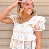Embroidered Floral Ruffle Babydoll Blouse