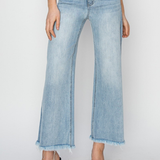 RISEN High Rise Cropped Wide Leg Frayed Denim