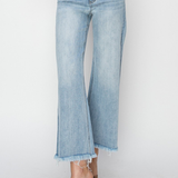 RISEN High Rise Cropped Wide Leg Frayed Denim