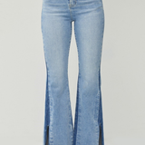 RISEN High Rise Flare Denim + Side Shadow Seam | Medium Wash