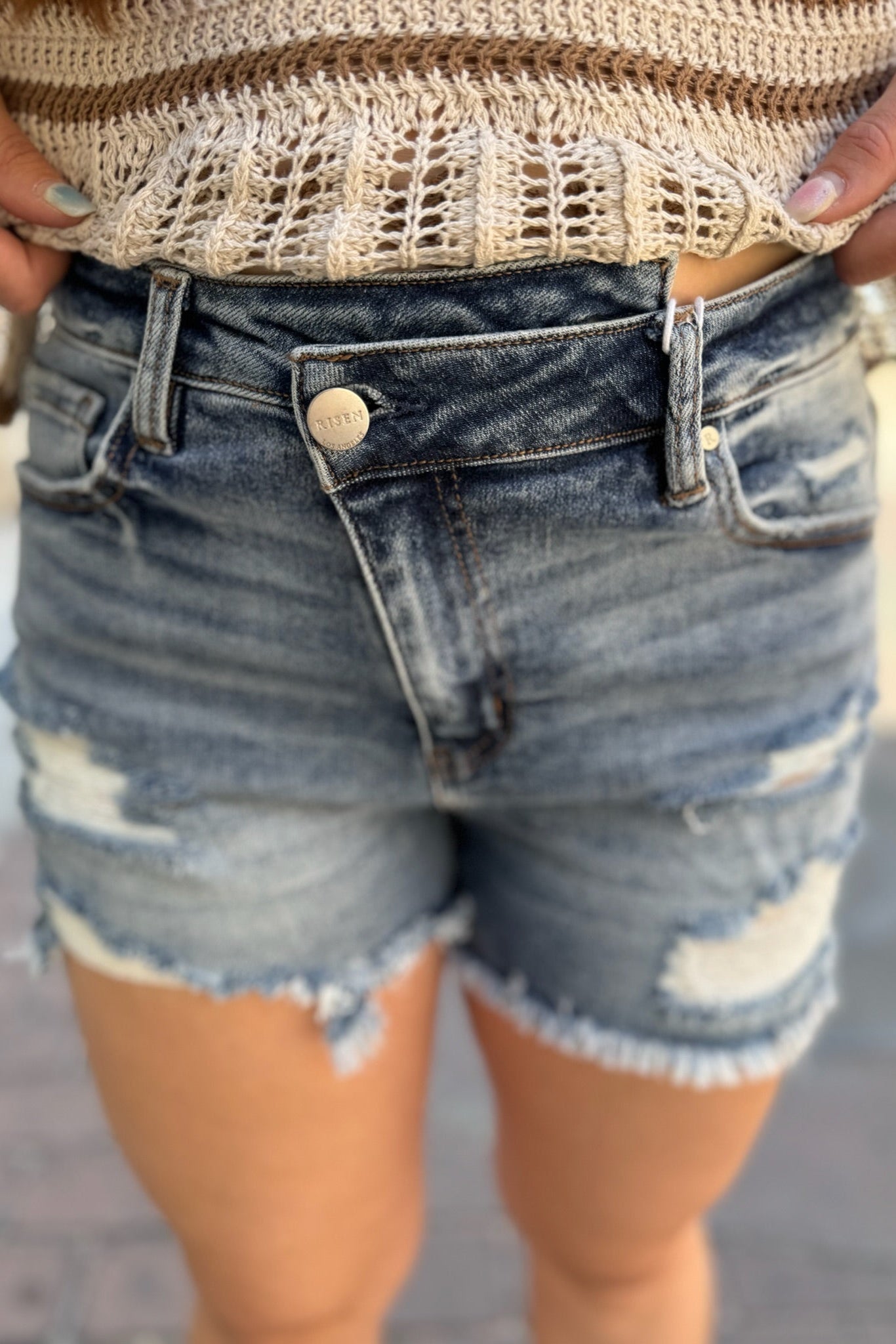 RISEN High Rise Crossover Slit Shorts