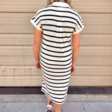 Collared Striped Knit Midi Dress
