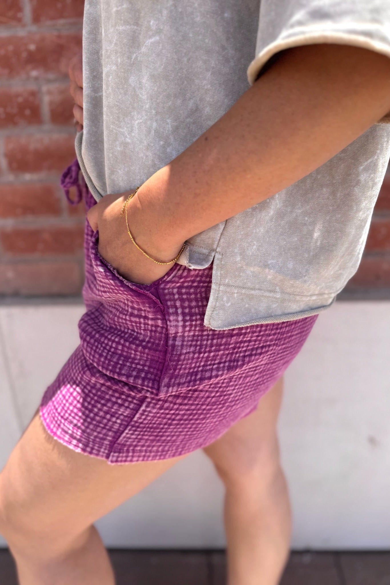 Washed Gauze Frayed Hem Shorts