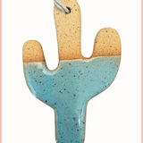 Handmade Cactus Ornament | Everhart Ceramics | Speckled Turquoise Glaze | Tan