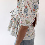 Floral Puff Sleeve Cinched Babydoll Top