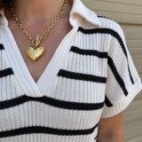 Collared Striped Knit Midi Dress