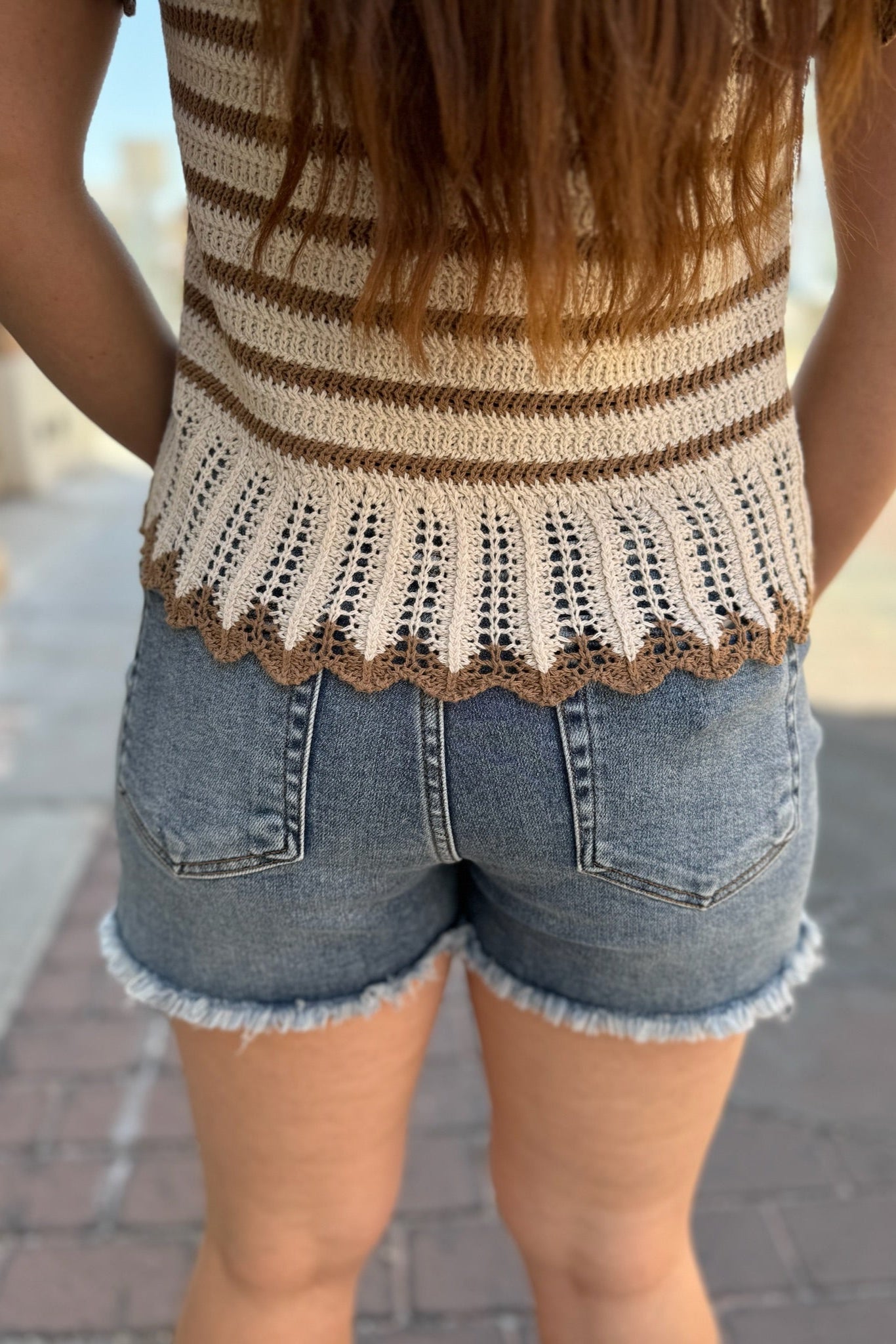 Ruffle Detail Striped Knit Sweater Top