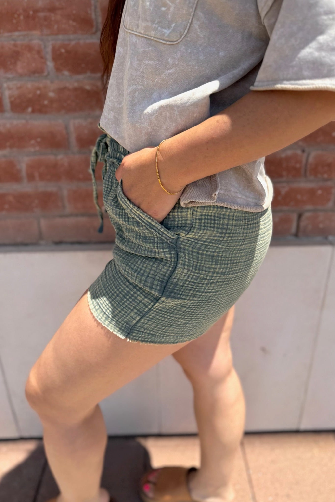 Washed Gauze Frayed Hem Shorts
