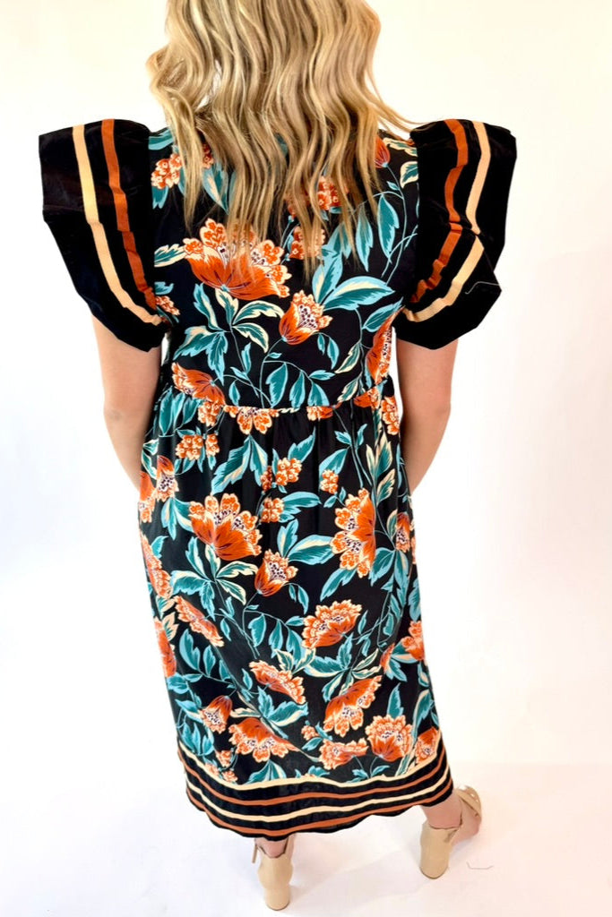 Floral Print Midi Dress + Flutter Sleeves