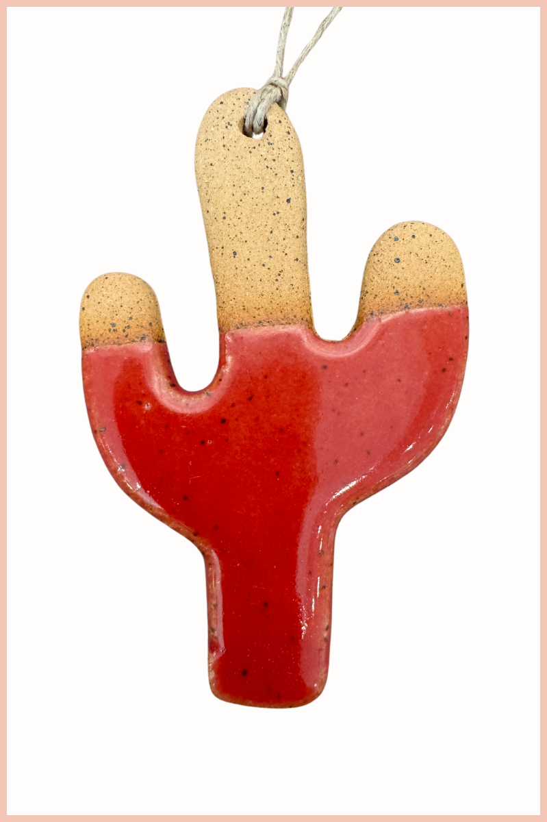 Handmade Cactus Ornament | Everhart Ceramics, Speckled Red Glaze | Tan