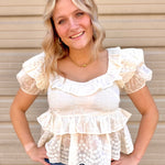 Embroidered Floral Ruffle Babydoll Blouse