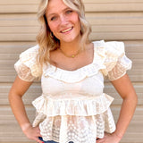 Embroidered Floral Ruffle Babydoll Blouse