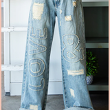 Washed Love Letter Patched Denim