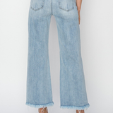 RISEN High Rise Cropped Wide Leg Frayed Denim