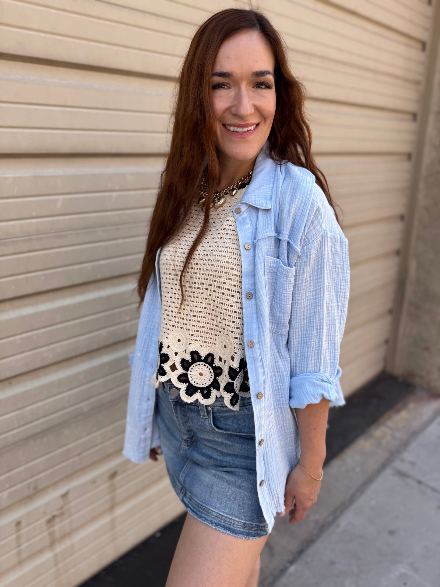 Mineral Washed Gauze Button Down Top