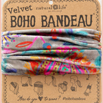 Velvet Boho Bandeau Headband | Natural Life | Black Cream Printed Folk Flower