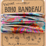 Velvet Boho Bandeau Headband | Natural Life | Black Cream Printed Folk Flower