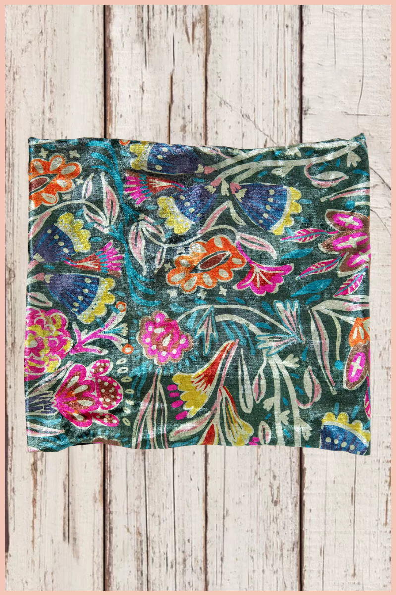 Velvet Boho Bandeau Headband | Natural Life | Green Lined Floral