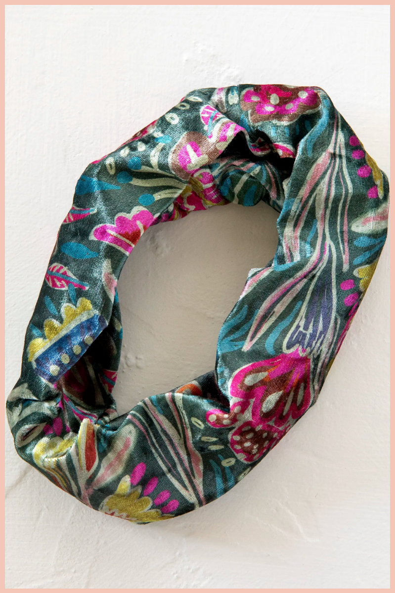 Velvet Boho Bandeau Headband | Natural Life | Green Lined Floral