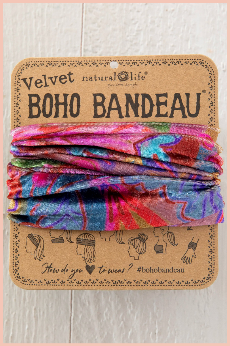 Velvet Boho Bandeau Headband | Natural Life | Pink Red Folk Floral