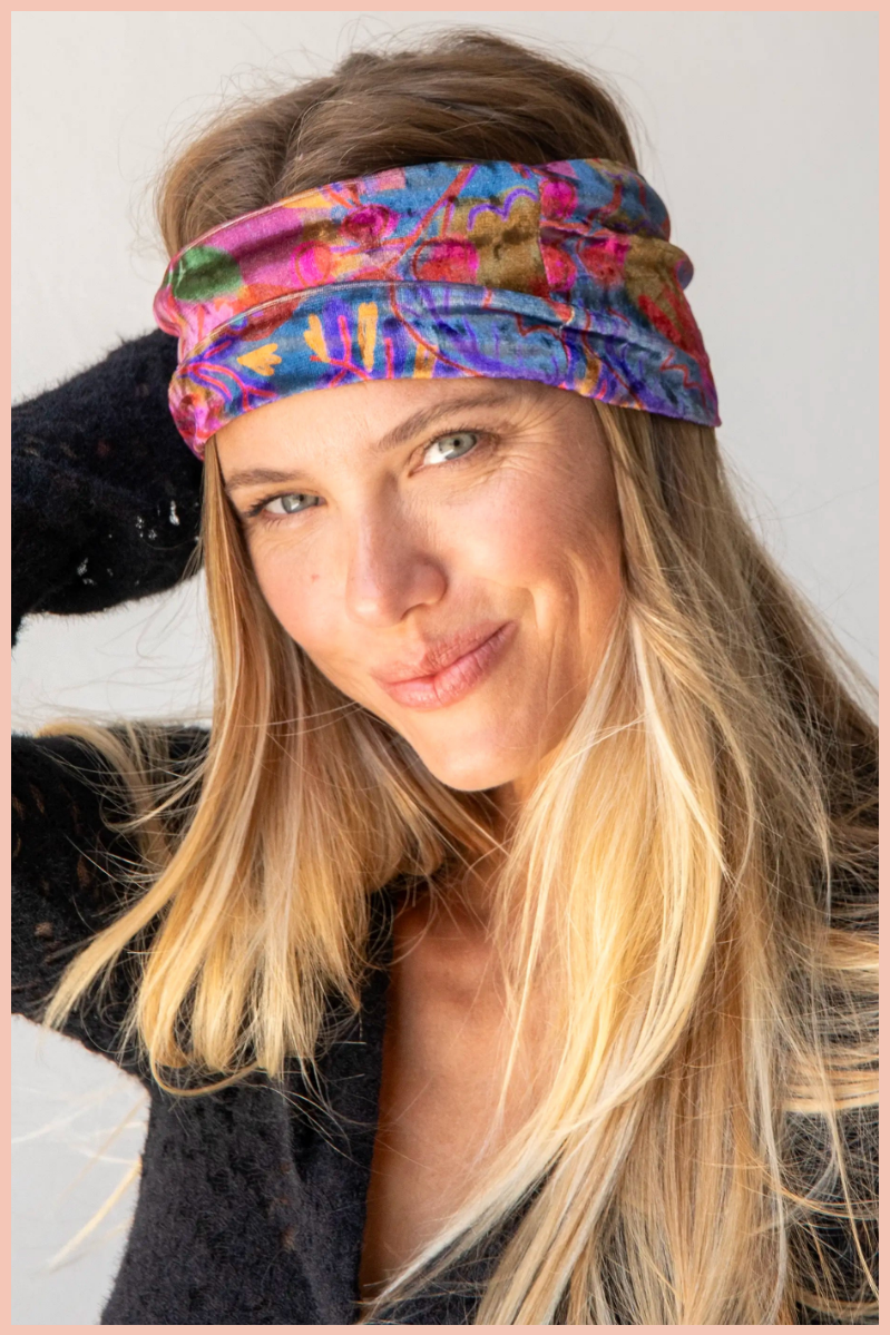 Velvet Boho Bandeau Headband | Natural Life | Pink Red Folk Floral
