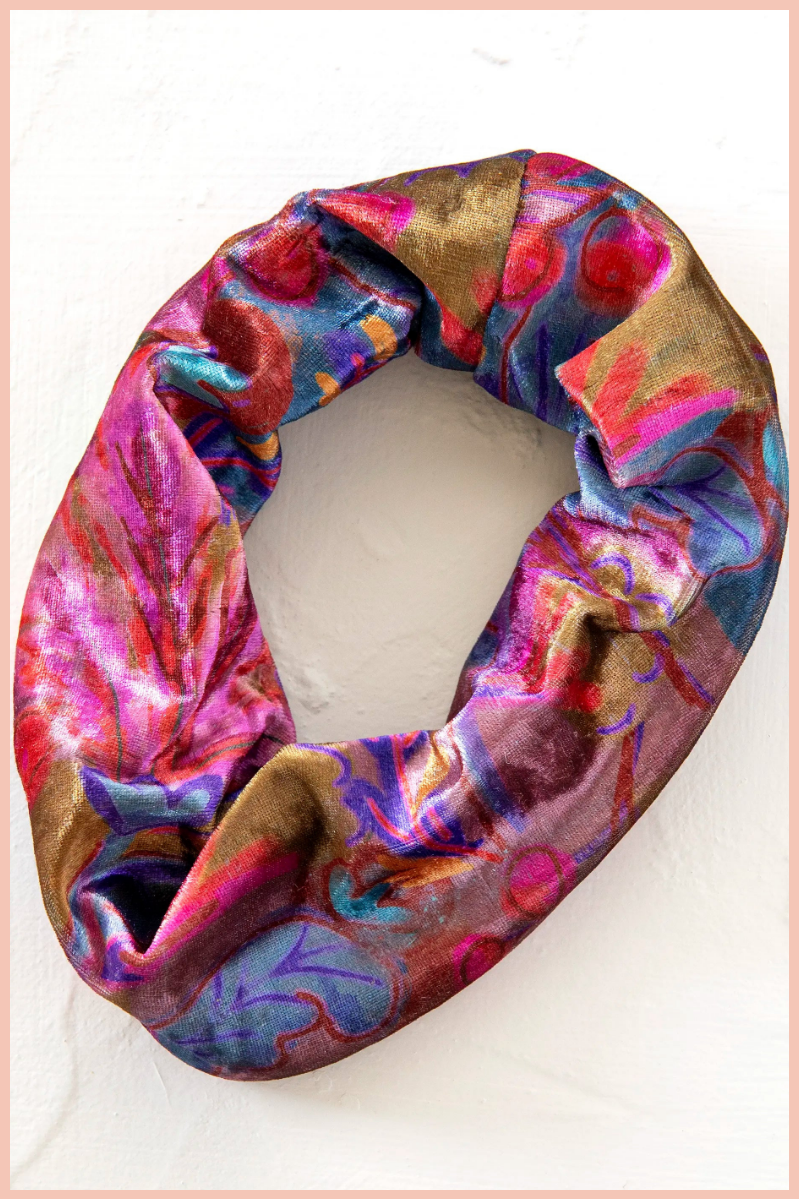 Velvet Boho Bandeau Headband | Natural Life | Pink Red Folk Floral