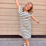 Collared Striped Knit Midi Dress