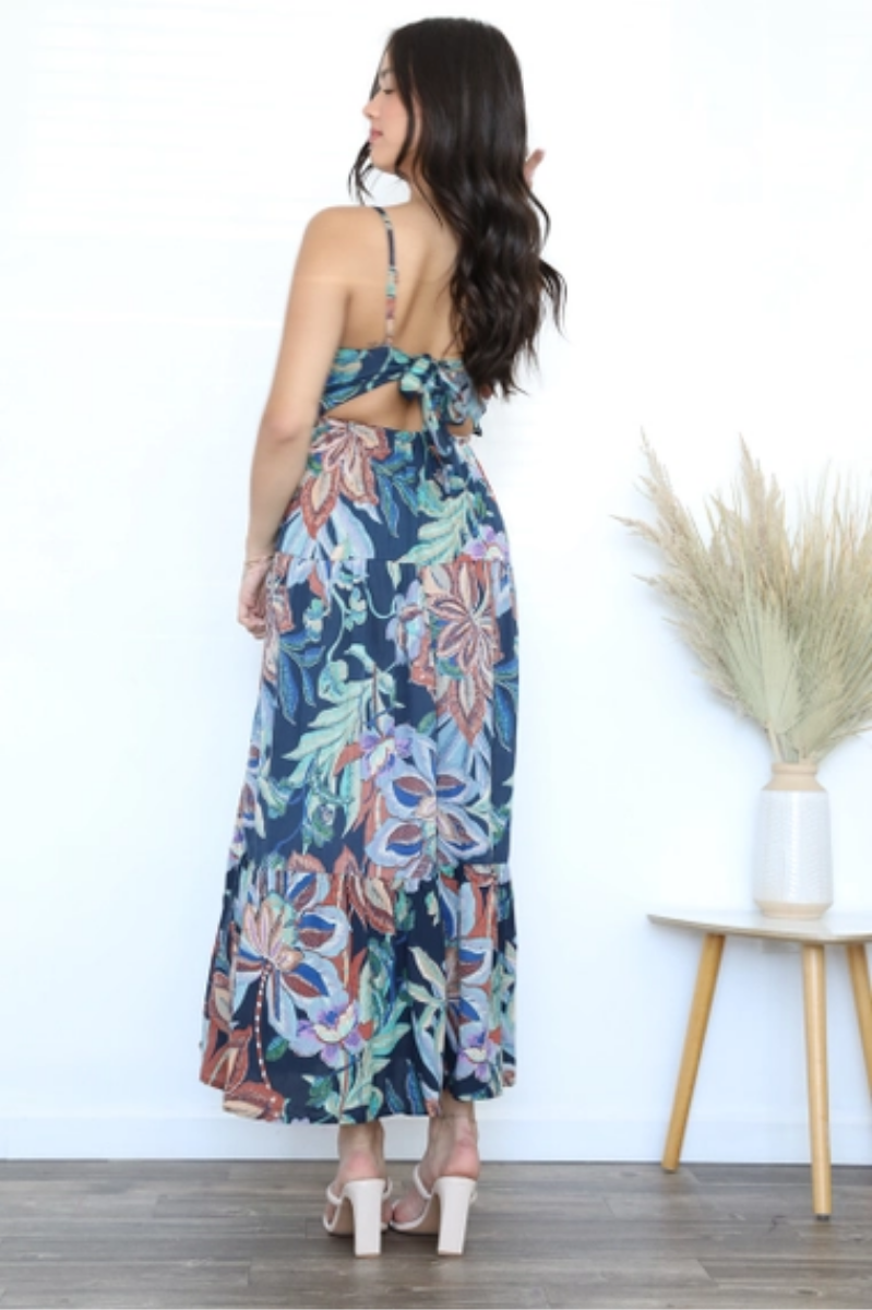 Tropics Open Tie Back Maxi Dress | Midnight