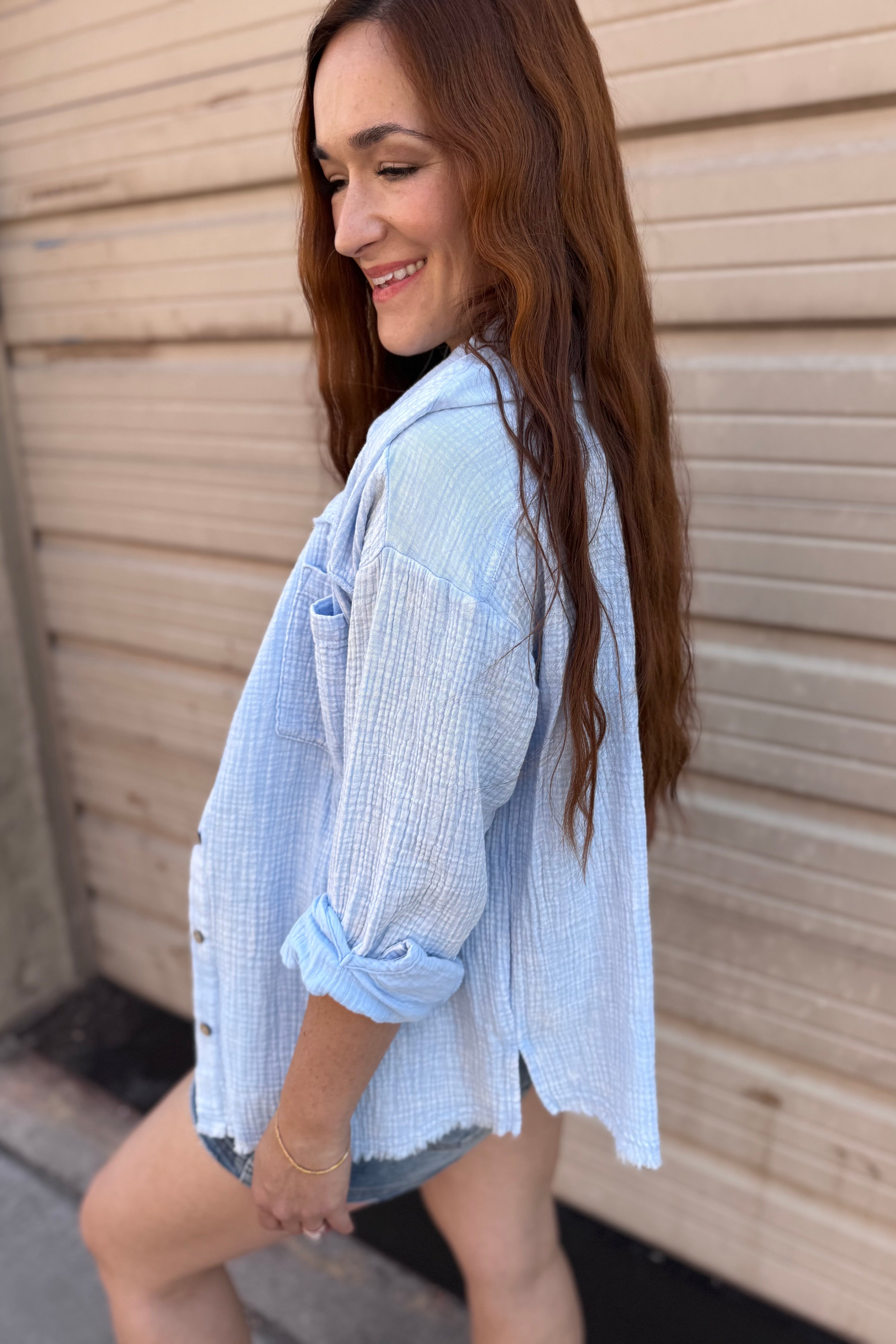 Mineral Washed Gauze Button Down Top