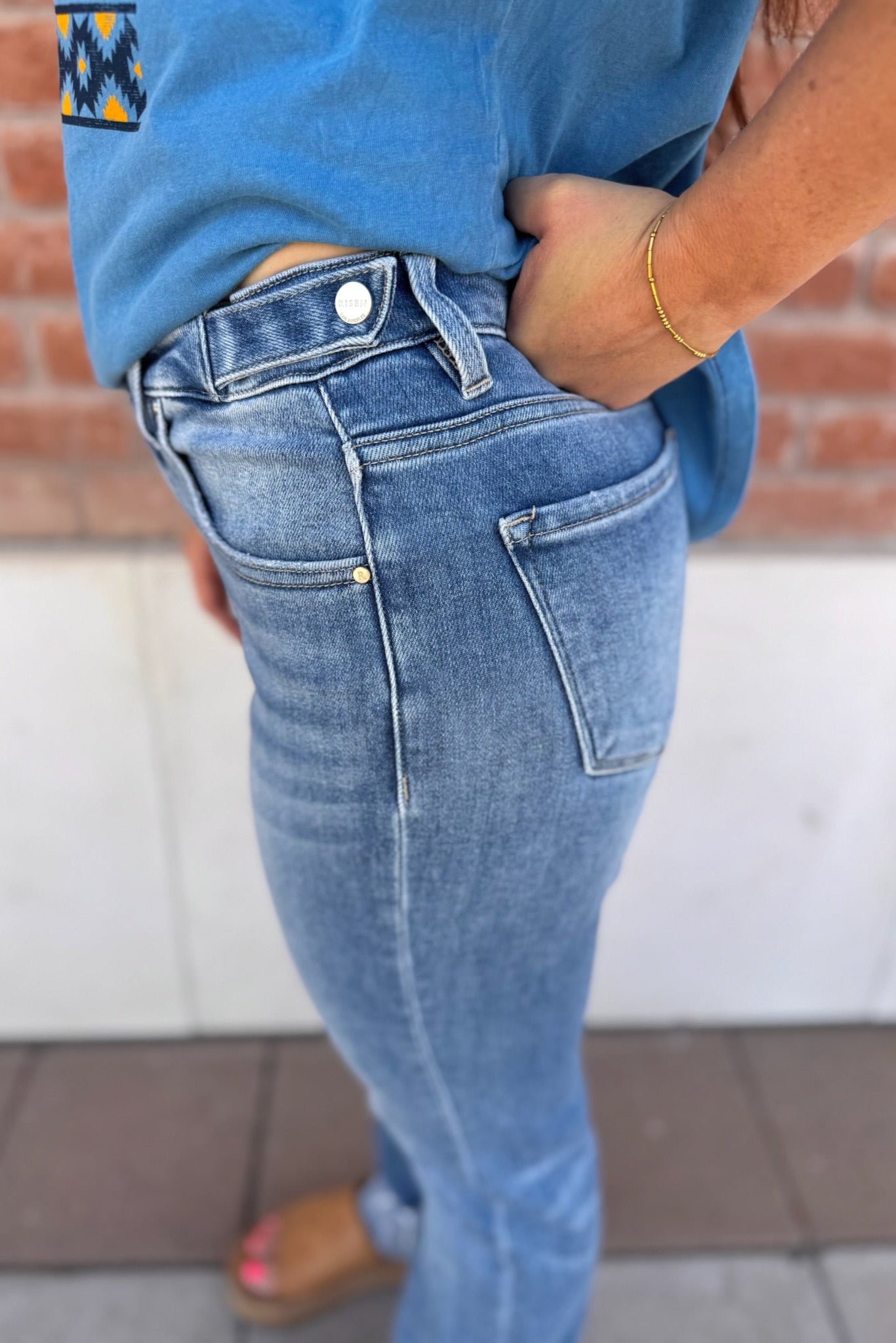 RISEN Tummy Control High Rise Crop Straight-Cuffed Denim