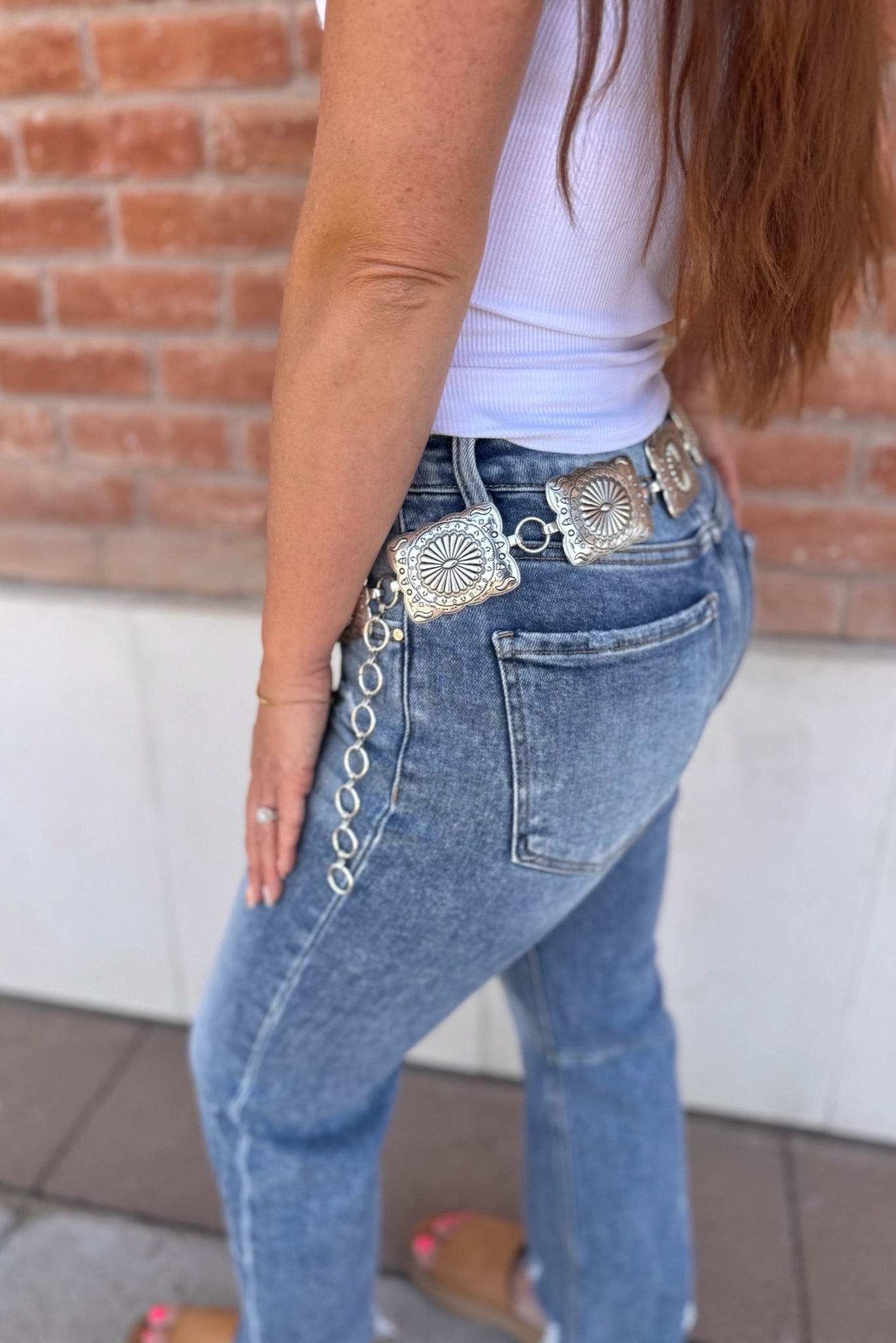 Cowboy Buckle Metal Concho Belt | Silver
