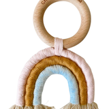 Rainbow Macrame + Wood Teether | Light Pink + Baby Blue