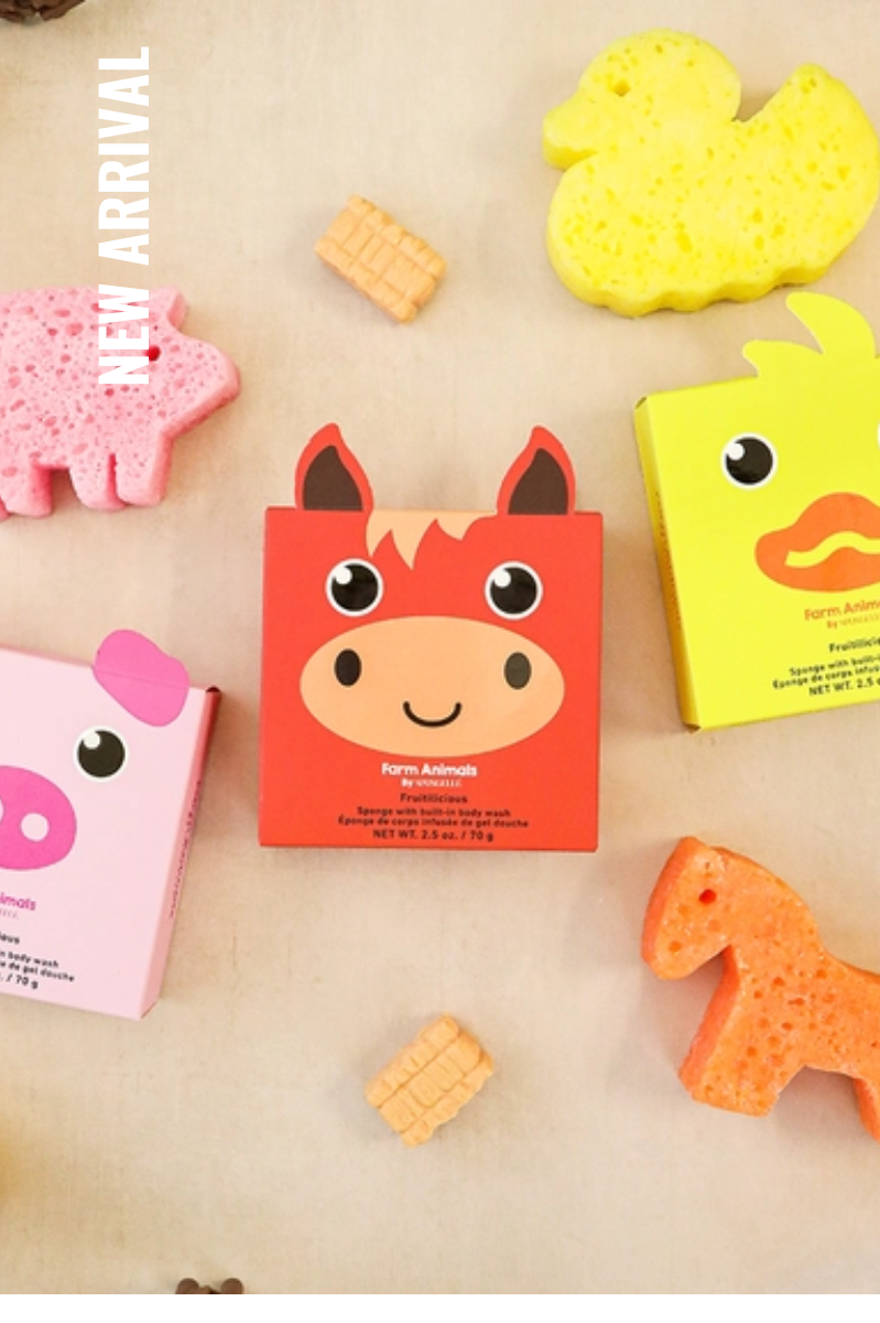 Farm Animals Bath Sponge + Built-In Cleanser | Spongellé