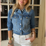 RISEN Shirring Sleeve Cropped Denim Jacket