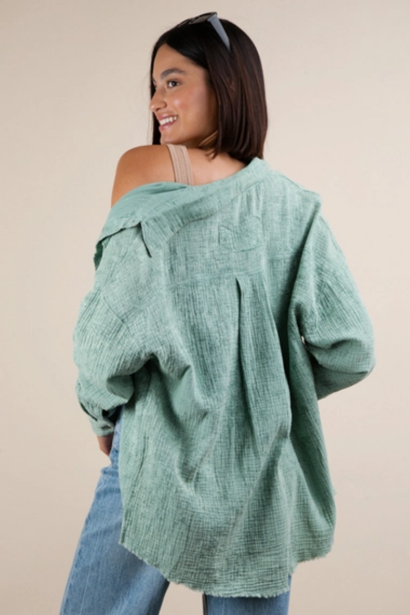 Mineral Washed Gauze Button Down Top