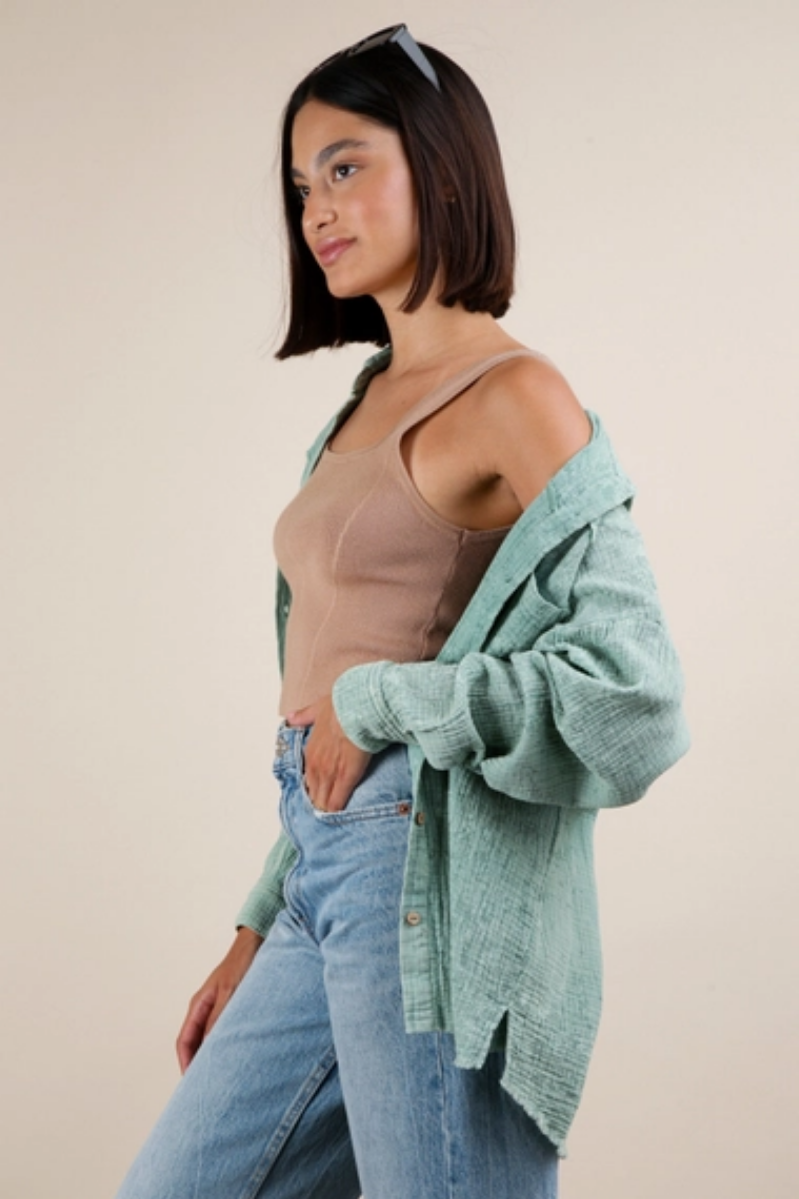 Mineral Washed Gauze Button Down Top