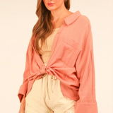Dolman Sleeve Button Down Gauze Shirt | Blush