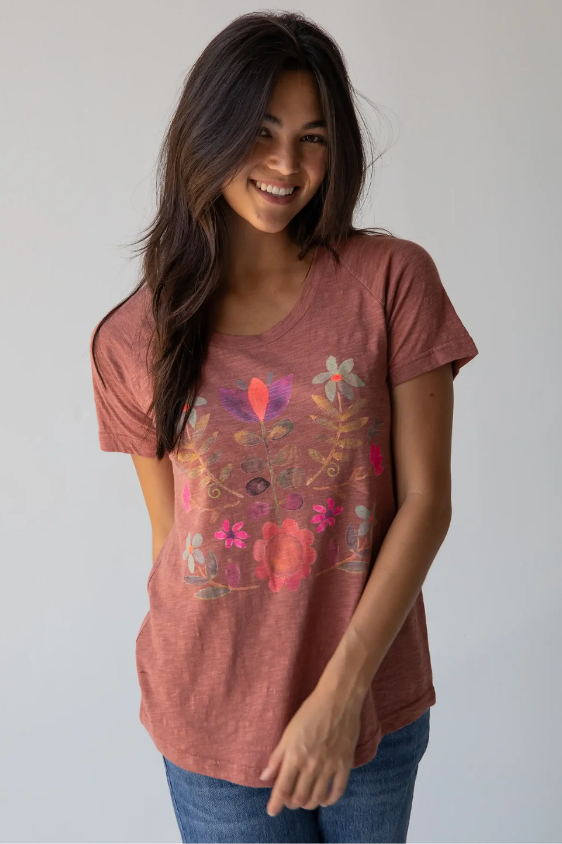 Rust Folk Flower Boho Tee | Natural Life